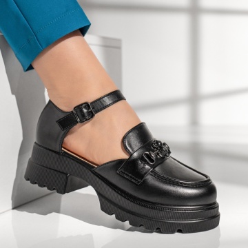 Pantofi casual dama cu bareta si accesoriu decorativ negri MOD13015, 3, modlet.ro