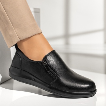 Pantofi casual dama cu fermoar negri din Piele naturala MOD13292, 3, modlet.ro