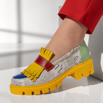 Pantofi casual dama cu imprimeu galben cu gri din Piele naturala ZEF13199, 4, zeforia.ro