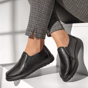 Pantofi casual dama cu insertie de material elastic negri MOD13073, 2, modlet.ro