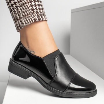 Pantofi casual dama cu insertie de material elastic negri MOD13096, 4, modlet.ro