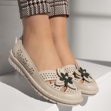 Pantofi casual dama cu model floral bej MOD13318, 4, modlet.ro