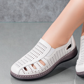 Pantofi casual dama cu perforatii albi din Piele naturala MOD04475, 1, modlet.ro