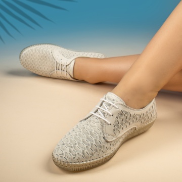 Pantofi casual dama cu perforatii bej din Piele naturala MOD13763, 3, modlet.ro