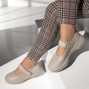 Pantofi casual dama cu perforatii bej MOD13378, 2, modlet.ro