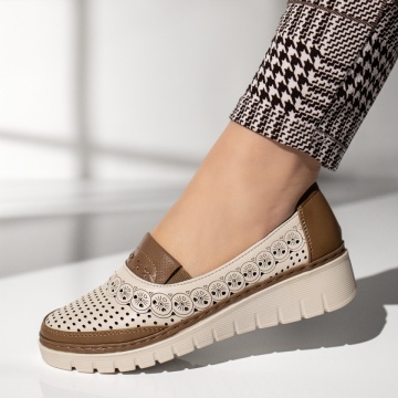 Pantofi dama, Pantofi casual dama cu perforatii bej MOD14277, modlet.ro