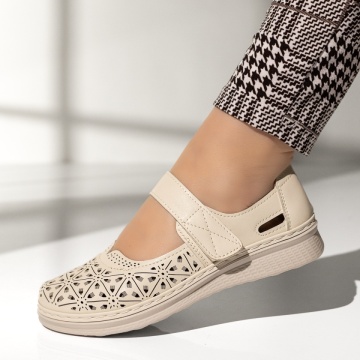 Pantofi dama, Pantofi casual dama cu perforatii bej MOD14340, modlet.ro