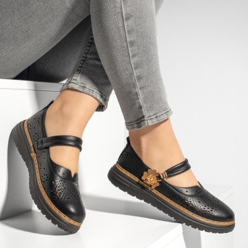 Pantofi casual dama cu perforatii negru cu khaki ZEF13164, 4, zeforia.ro