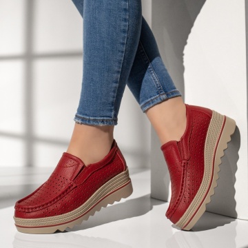 Pantofi casual dama cu perforatii rosii din Piele naturala MOD13102, 1, modlet.ro