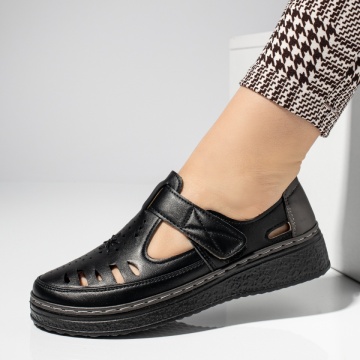 Pantofi dama, Pantofi casual dama cu perforatii si inchidere cu scai negri MOD14289, modlet.ro