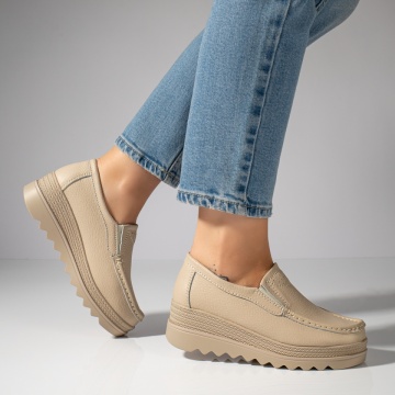 Pantofi casual dama cu platforma bej din Piele naturala MOD10093, 2, modlet.ro