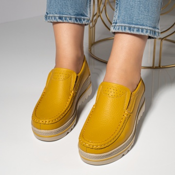 Pantofi casual dama cu platforma galbeni din Piele naturala MOD10093, 4, modlet.ro