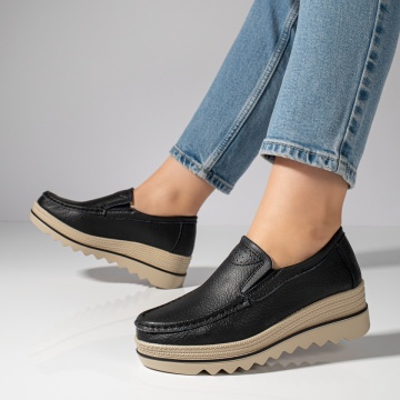 Pantofi casual dama cu platforma negri din Piele naturala MOD10093, 2, modlet.ro