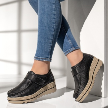 Pantofi casual dama cu platforma negri din Piele naturala MOD12137, 1, modlet.ro