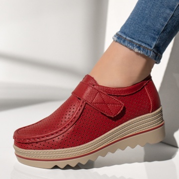 Pantofi casual dama cu platforma rosii din Piele naturala MOD12137, 1, modlet.ro
