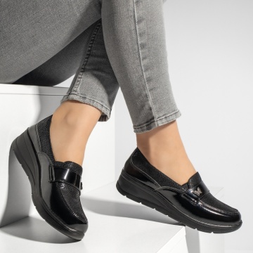 Pantofi casual dama cu platforma si accesoriu metalic negri MOD13154, 3, modlet.ro