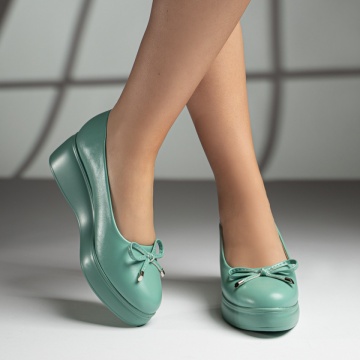 Reduceri pantofi casual dama, Pantofi casual dama cu platforma si fundita verzi IRIS48, modlet.ro