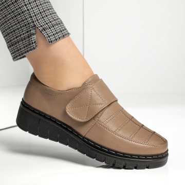 Pantofi casual dama cu platforma si inchidere cu scai bej MOD13050, 4, modlet.ro