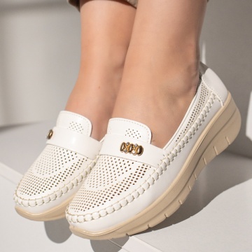 Pantofi casual dama cu platforma si perforatii albi MOD13086, 2, modlet.ro