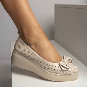 Pantofi casual dama cu platforma si perforatii bej MOD11017, 3, modlet.ro