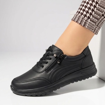 Pantofi casual dama cu siret elastic negri IOANA10