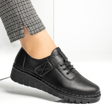 Pantofi casual dama cu siret elastic negri MOD10331, 4, modlet.ro