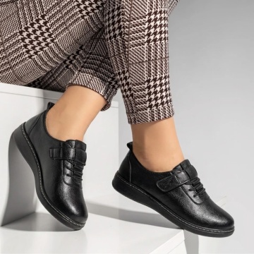 Pantofi casual dama cu siret elastic si inchidere cu scai negri IOANA6, 3, modlet.ro