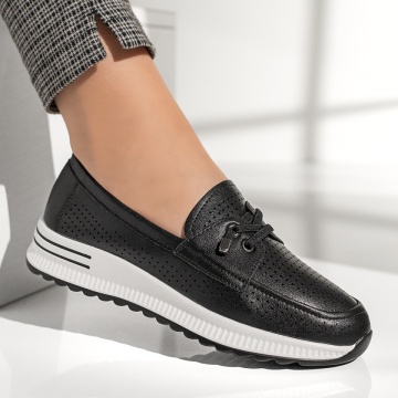 Pantofi casual dama cu siret elastic si perforatii negri MOD13112, 4, modlet.ro