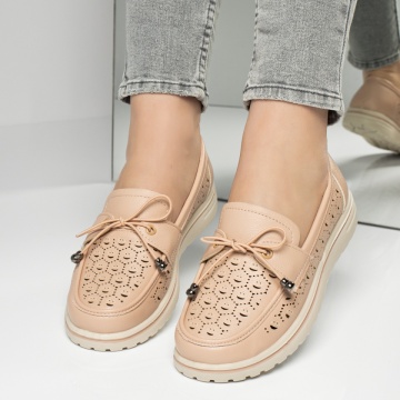 Pantofi casual dama cu siret elastic si perforatii roz MOD13168, 3, modlet.ro