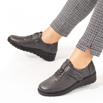 Pantofi casual dama cu siret elastic si scai gri MOD10331, 3, modlet.ro