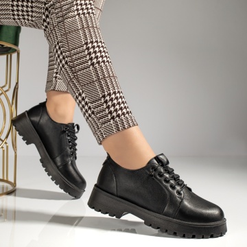 Pantofi casual dama cu siret elastic si talpa groasa negri MOD12990, 3, modlet.ro