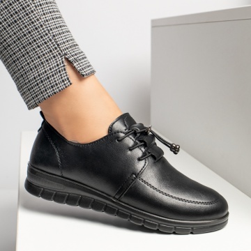 Pantofi casual dama cu siret elastic si talpa joasa negri MOD11936, 3, modlet.ro