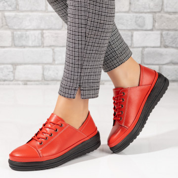 Pantofi casual dama cu siret rosii din Piele naturala MOD10277, 3, modlet.ro