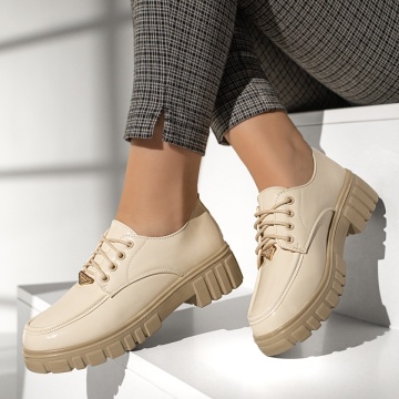 Pantofi casual dama cu siret si talpa groasa bej MOD13106, 2, modlet.ro