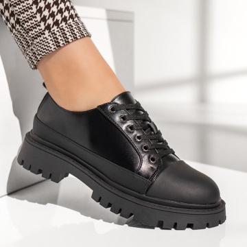 Pantofi casual dama cu siret si talpa groasa negri MOD13371, 4, modlet.ro