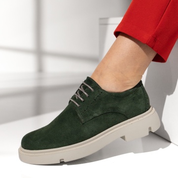 Pantofi casual dama cu siret verde suede din Piele naturala MOD14303