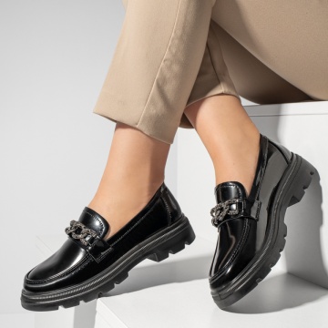 Pantofi casual dama cu strasuri si aspect lucios negri ZEF09981, 4, zeforia.ro