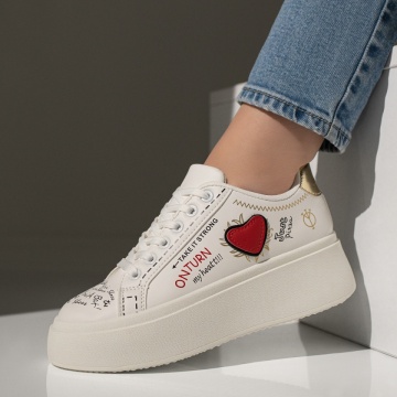 Pantofi casual dama cu talpa groasa albi MOD12957