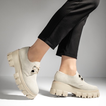 Pantofi casual dama cu talpa groasa bej din Piele naturala MOD09918, 3, modlet.ro