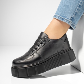 Pantofi casual dama cu talpa groasa negri din Piele Naturala MOD13253, 3, modlet.ro