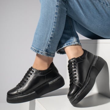 Pantofi casual dama cu talpa groasa negri din Piele naturala ZEF08254, 1, zeforia.ro