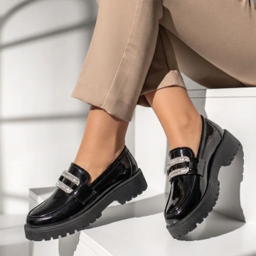 Pantofi casual dama cu talpa groasa negri luciosi LILI17, 2, modlet.ro