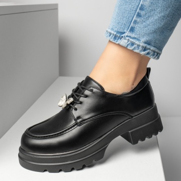 Pantofi casual dama cu talpa groasa si accesoriu metalic negri MOD13248, 2, modlet.ro