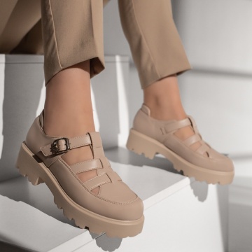 Pantofi casual dama cu talpa groasa si bareta bej MOD13092, 4, modlet.ro