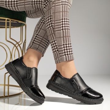 Pantofi casual dama cu talpa groasa si fermoar negri MOD12983, 3, modlet.ro