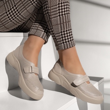 Pantofi casual dama cu talpa groasa si inchidere cu scai bej MOD13379, 4, modlet.ro
