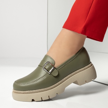 Pantofi casual dama cu talpa groasa verzi din Piele naturala MOD13416, 2, modlet.ro