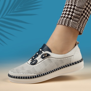 Pantofi casual dama cu talpa joasa alb cu albastru MOD14283