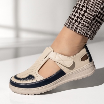 Pantofi dama, Pantofi casual dama cu talpa joasa bej cu albastru MOD14284, modlet.ro