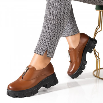 Pantofi casual dama maro cu fermoar din Piele naturala MOD09854, 3, modlet.ro